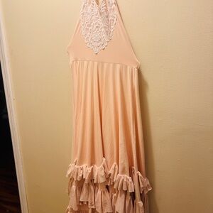 Dollcake Blush Halter Dress with Lace and Ruffles